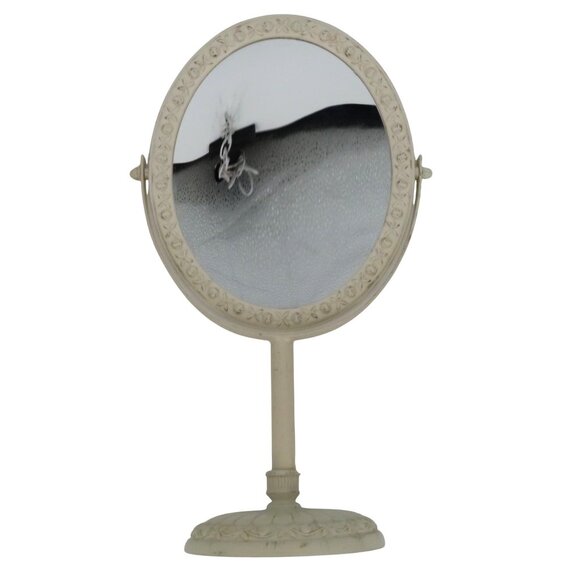 Simply Shabby Chic Ivory Floral Flower Trim Tabletop Vanity Mirror Double Sided - Picture 1 of 11